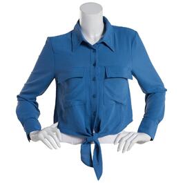 Juniors YMI(R) Expedition Tie Front Cropped Blouse
