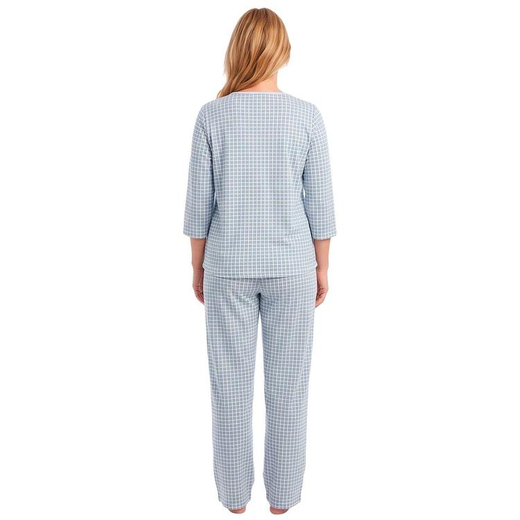 Womens Sophia 3/4 Sleeve Plaid Henley Pajama Set