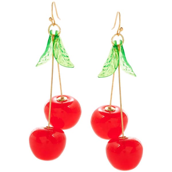 Ashley Gold Plated Leaf & Cherry Drop Fishhook Earrings - image 