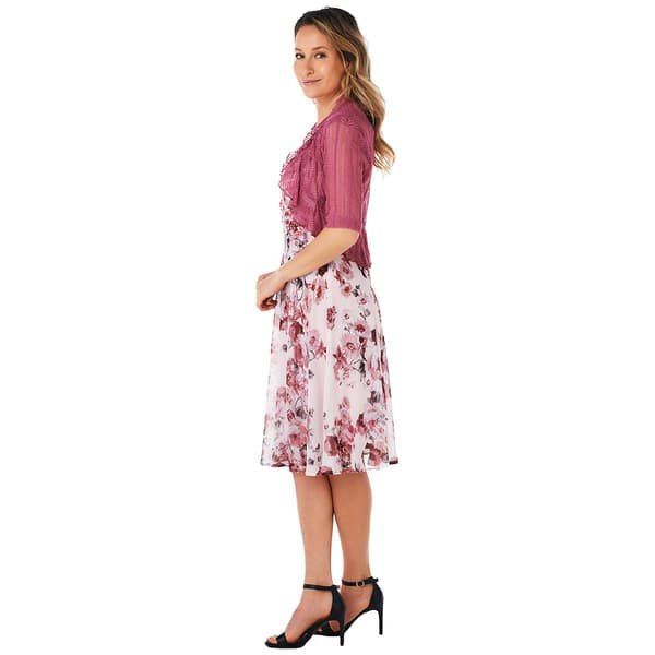 Plus Size Connected Apparel Crochet Jacket with Print Dress