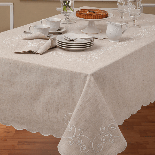 Lenox® French Perle Linen Embroidered Tablecloth