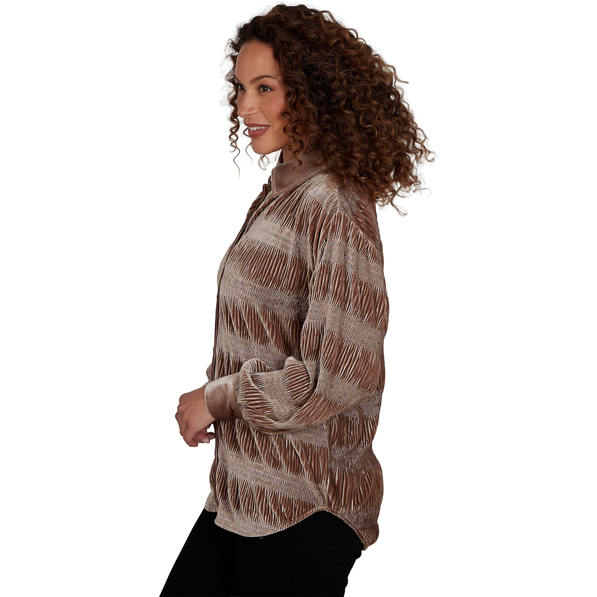 Womens Skye’s the Limit Champagne Holiday Velvet Blouse