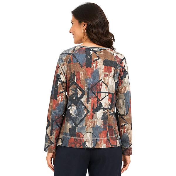 Womens Ali Miles Long Sleeve Abstract Circle Button Front Blouse