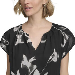 Womens Calvin Klein Short Sleeve Floral Chiffon Blouse