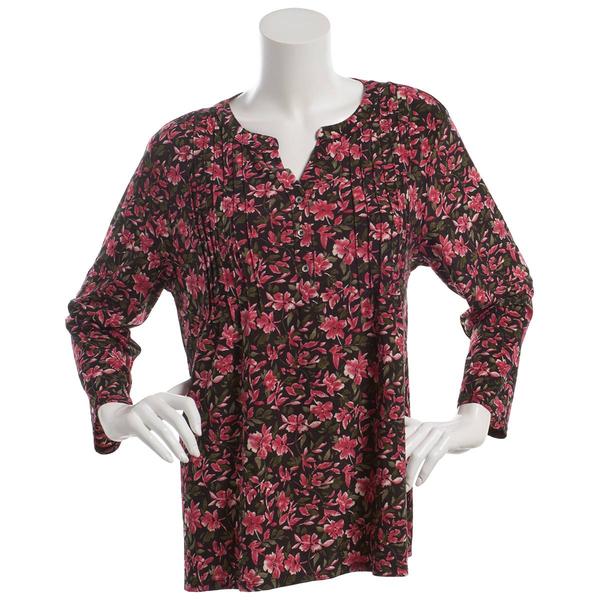Womens Napa Valley 3/4 Sleeve Floral Pleat Henley Blouse - image 
