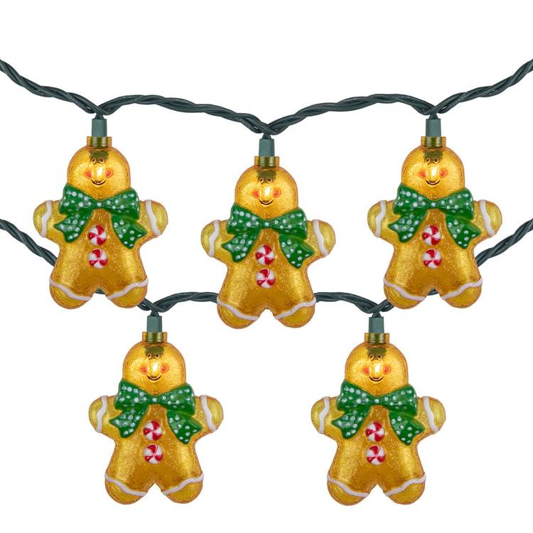 10ct Gingerbread Man Christmas Lights  Clear Lights  Green Wire