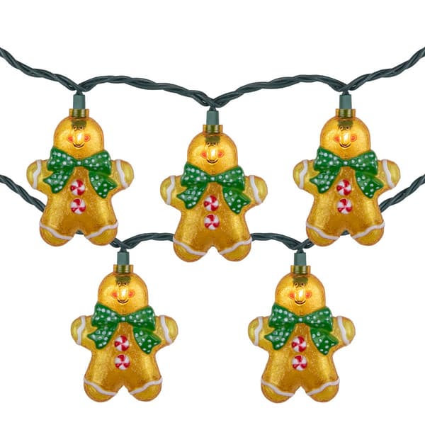 10ct Gingerbread Man Christmas Lights  Clear Lights  Green Wire