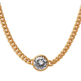 Yellow Gold Plated Cubic Zirconia Solitaire Chain Necklace