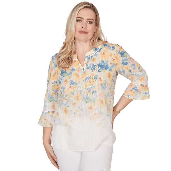 Womens Alfred Dunner Out Of The Blue Falling Floral Three Quarte
