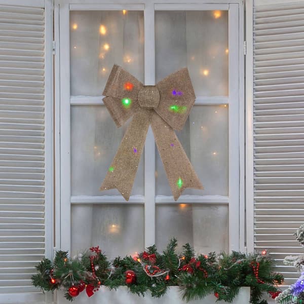 Northlight Seasonal LED Color Changing Gold Glitter Bow Décor