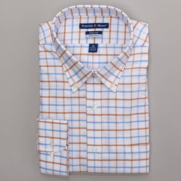 Mens Preswick & Moore(R) Regular Fit Blue Plaid Oxford Dress Shirt - image 