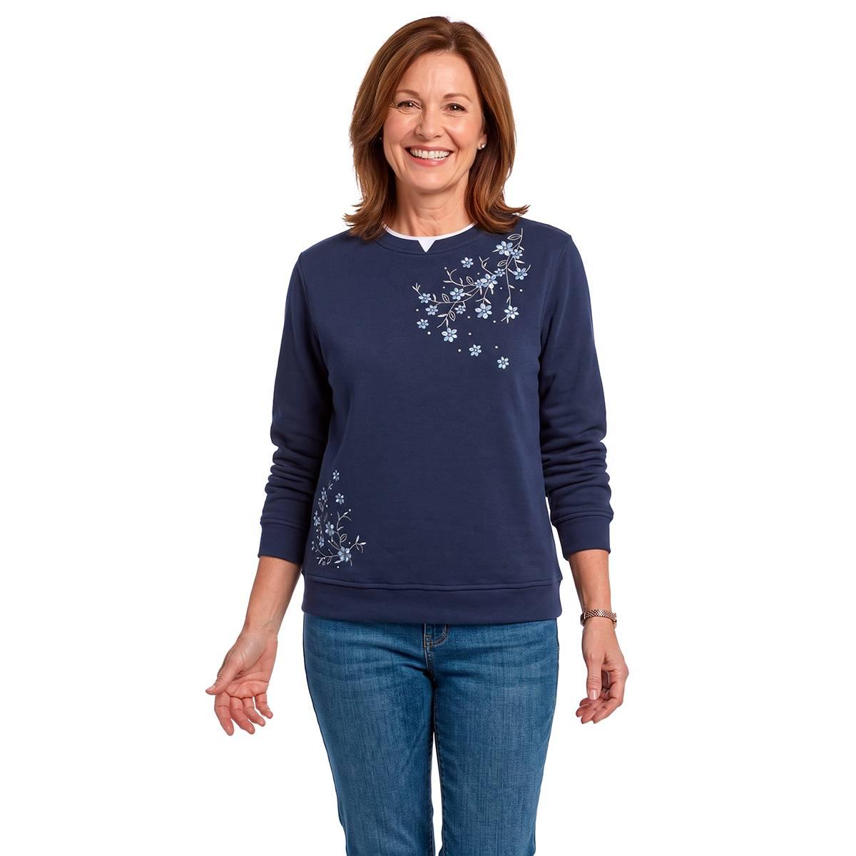 Petite Hasting & Smith Asymmetrical Floral Fleece Sweatshirt