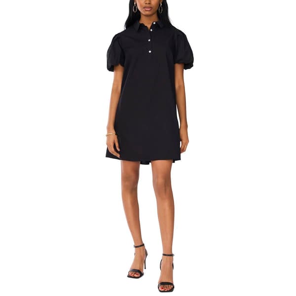 Womens MSK Puff Sleeve 1/4 Button Shift Dress