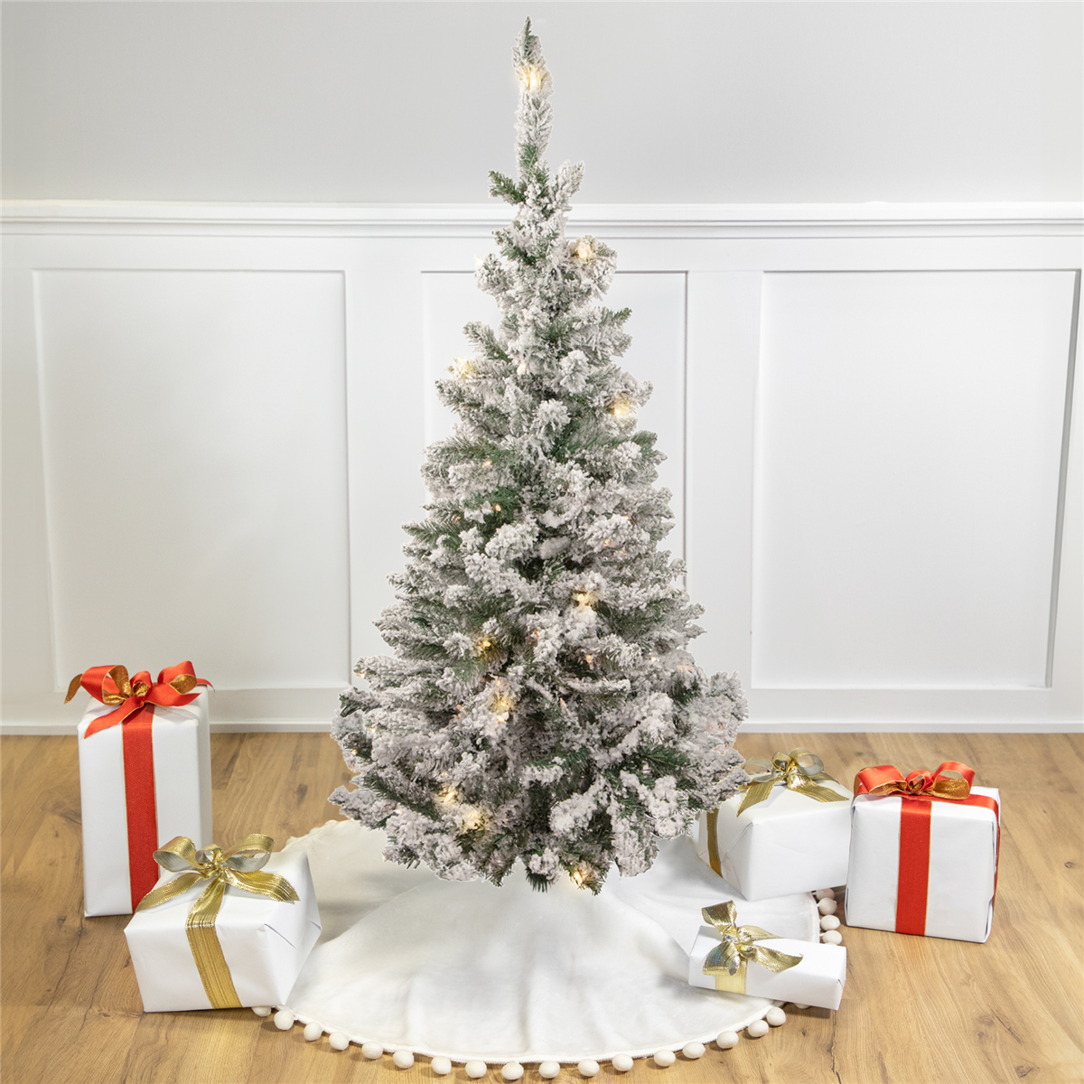 Northlight 4ft. Pre-Lit Flocked Pine Slim Christmas Tree