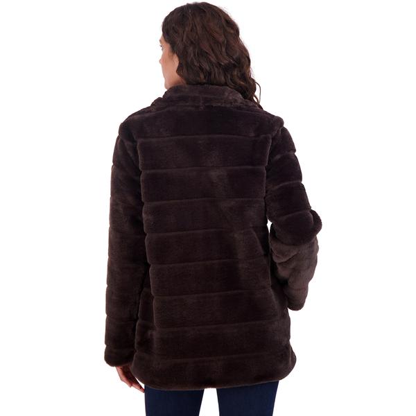 Womens Sebby Grooved Faux Fur Coat with Hood