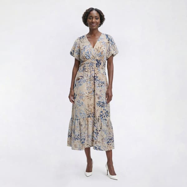 Womens Rabbit Rabbit Rabbit Puff Sleeve Leaf Ruffle Midi Dress