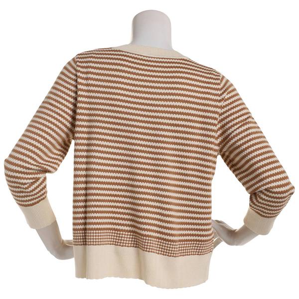 Womens Adrianna Papell 3/4 Sleeve Stripe Scallop Edge Sweater