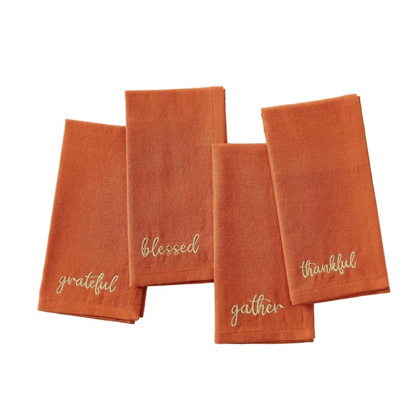 Threadmade Harvest Sentiment Embroidered Napkins - Set of 4 - image 