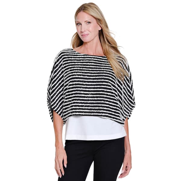 Womens Multiples Short Sleeve Striped Poncho Blouse - image 