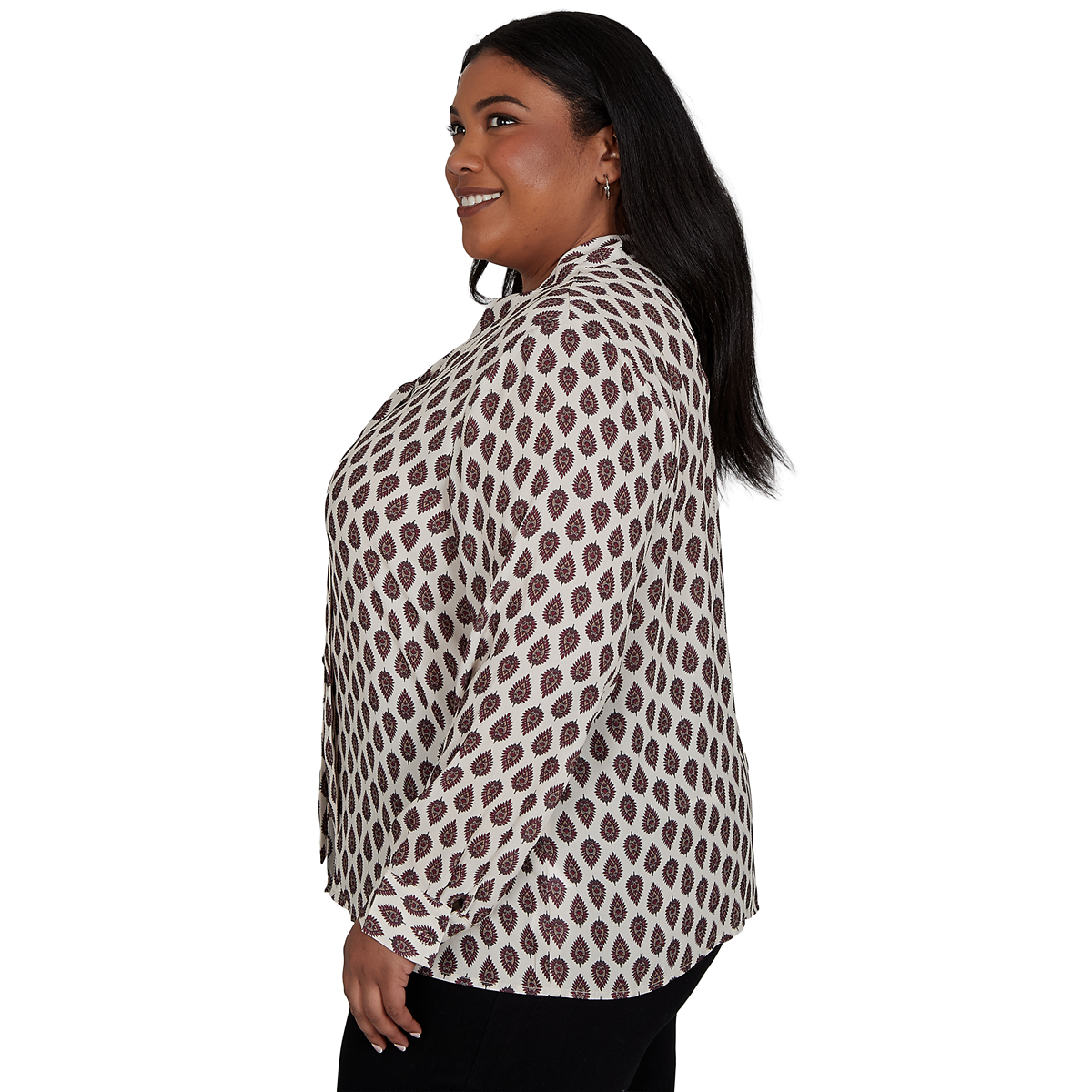Plus Size Emaline Country Code Tie Neck Medallion Blouse