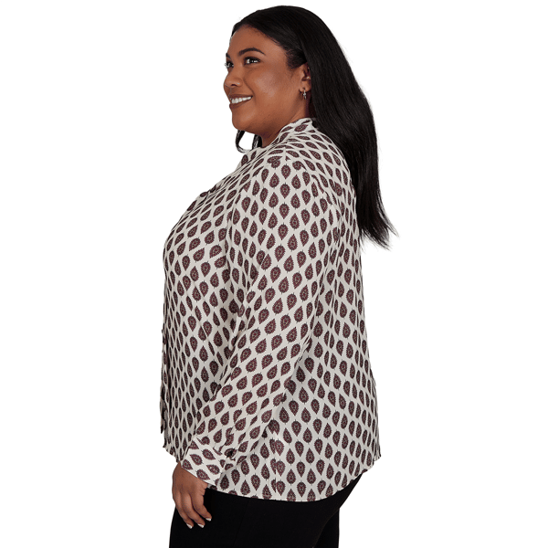 Plus Size Emaline Country Code Tie Neck Medallion Blouse