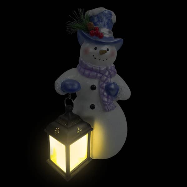 Alpine Lavender Winter LED Snowman Holding Lantern Statue