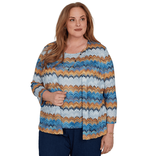 Plus Size Alfred Dunner Tuscany Two In One Abstract Stripe Blouse - image 