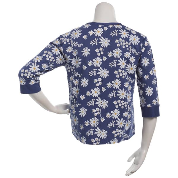 Petite Bonnie Evans 3/4 Sleeve French Terry Daisies Sweater