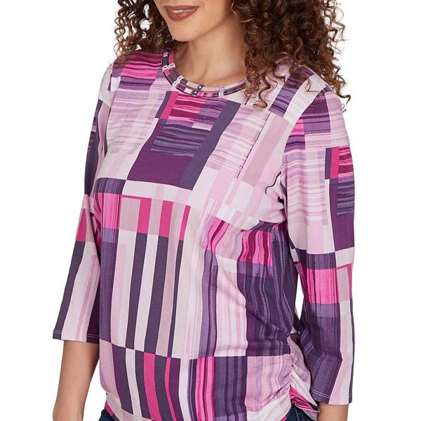 Petite Alfred Dunner Key Items 3/4 Sleeve Geo Bars Blouse