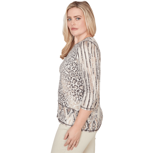 Petite Alfred Dunner Detail Driven 3/4 Sleeve Spliced Blouse