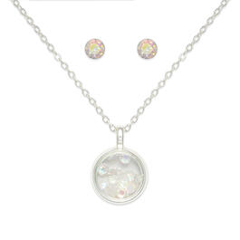 Mini April Birthstone Shaker Necklace and Stud Earring Set