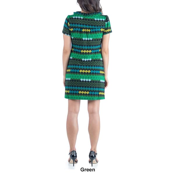Womens 24/7 Comfort Apparel Ruffle Argyle Shift Dress