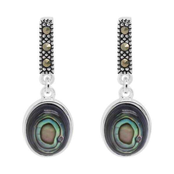 Marsala Genuine Marcasite & Paua Shell Drop Post Earrings - image 