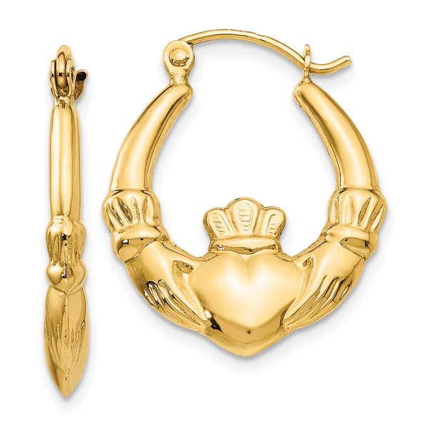 Gold Classics&#40;tm&#41; 12mm. 14kt. Polished Claddagh Hoop Earrings - image 