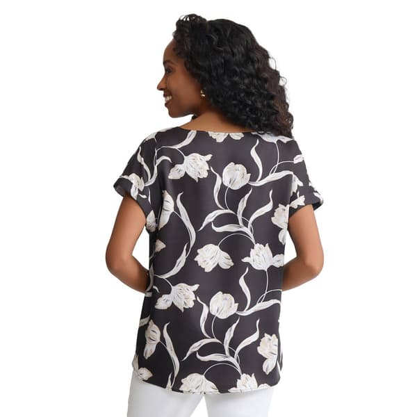 Womens Jones New York Short Sleeve Floral Side Button Blouse
