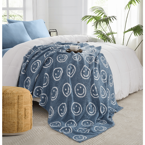 Truly Soft Cozy Smiley Reversible Throw Blanket - image 