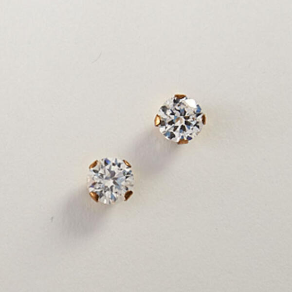 10kt. Yellow Gold Round Cubic Zirconia Earrings - image 