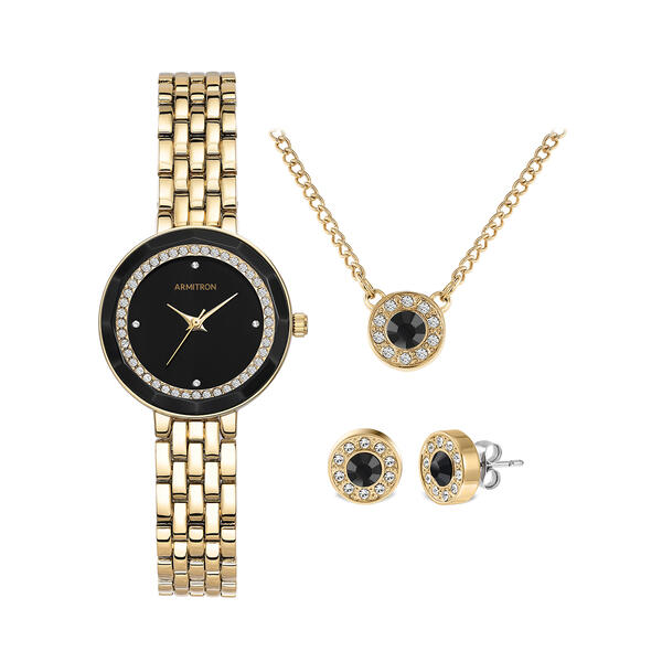 Armitron Gold Crystal Watch Set - 75-5796BKGPST - image 