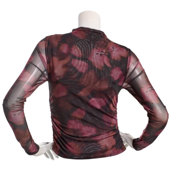 Juniors Madden Girl Long Sleeve Floral Mesh Funnel Neck Top