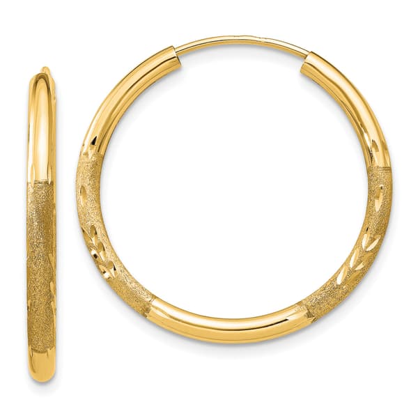 Gold Classics&#40;tm&#41; 21mm. 14kt. Satin Diamond Cut Hoop Earrings - image 
