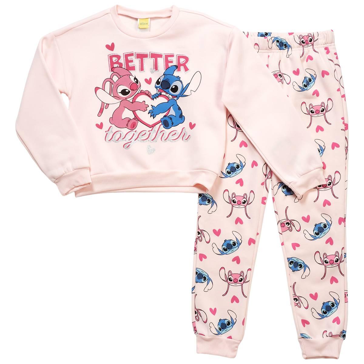 Girls (7-12) Disney Stitch & Angel Long Sleeve Crew w/ Joggers