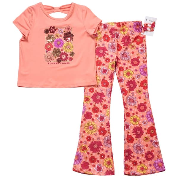 Girls (4-6x) BTween(R) Floral Bow Back Tee & Flare Leg Set - image 