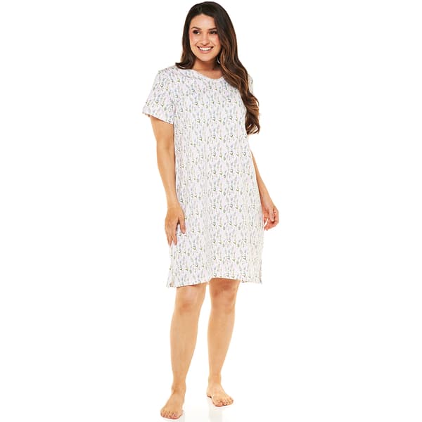 Womens Pink Laundry Short Sleeve V-Neck Lace Floral Nightshirt - image 