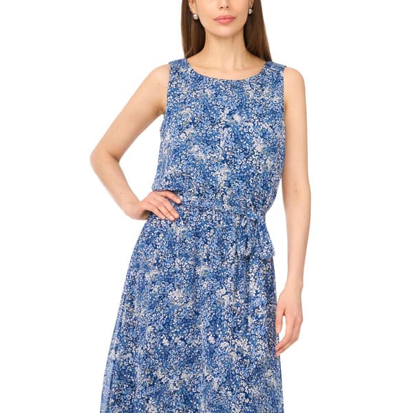 Womens MSK Sleeveless Chiffon Floral Tie Waist A-Line Dress