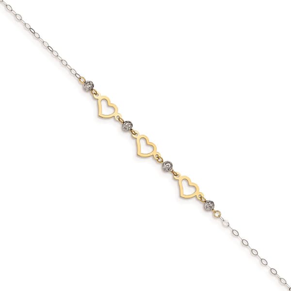 Gold Classics&#40;tm&#41; 14kt. Two-Tone Oval Link Beads & Heart 9in. Anklet - image 