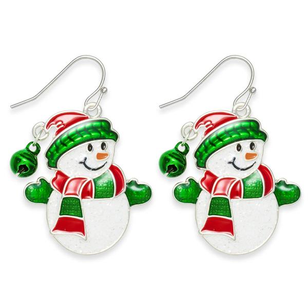 Snowman Dressed In Scarf, Hat And Gloves Fishook Earrings - image 