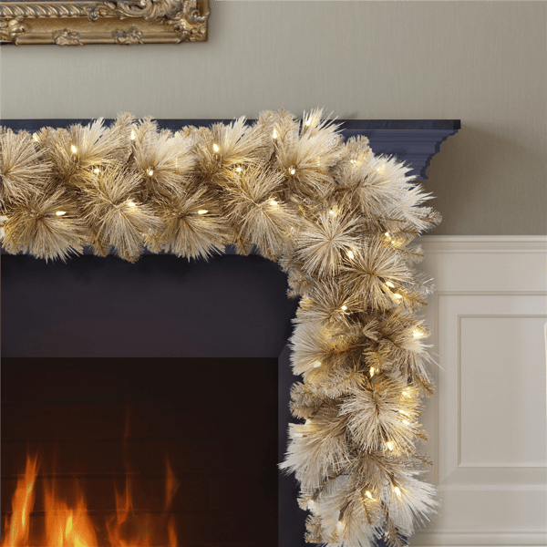 Puleo International 9ft. Pre-Lit Tan Garland