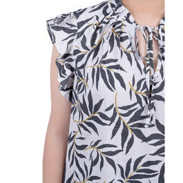 Plus Size NY Collection Flutter Sleeve Print Tuwa with Tie Top