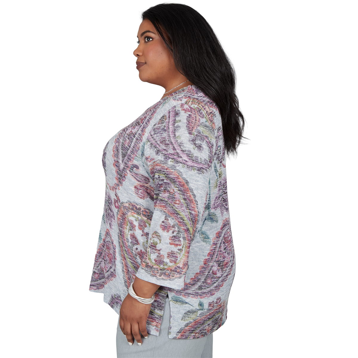 Plus Size Alfred Dunner Vail 3/4 Sleeve V-Neck Paisley Blouse