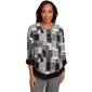 Womens Alfred Dunner Santa Barbara Patchwork Solid Black Trim Top - image 1